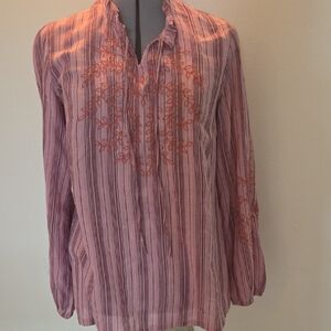 Striped Pink and Rust Embroidered Women's Top